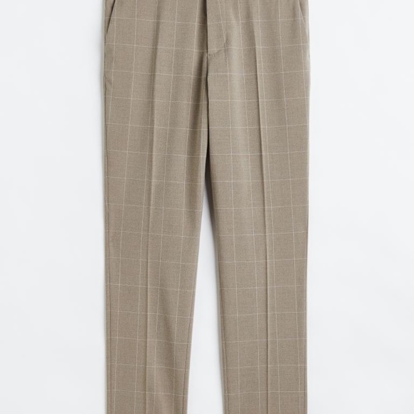 H & M Slim Fit Suit Pants Beige Check Windowpane Design Welt Pockets New sz 32R - Picture 2 of 9